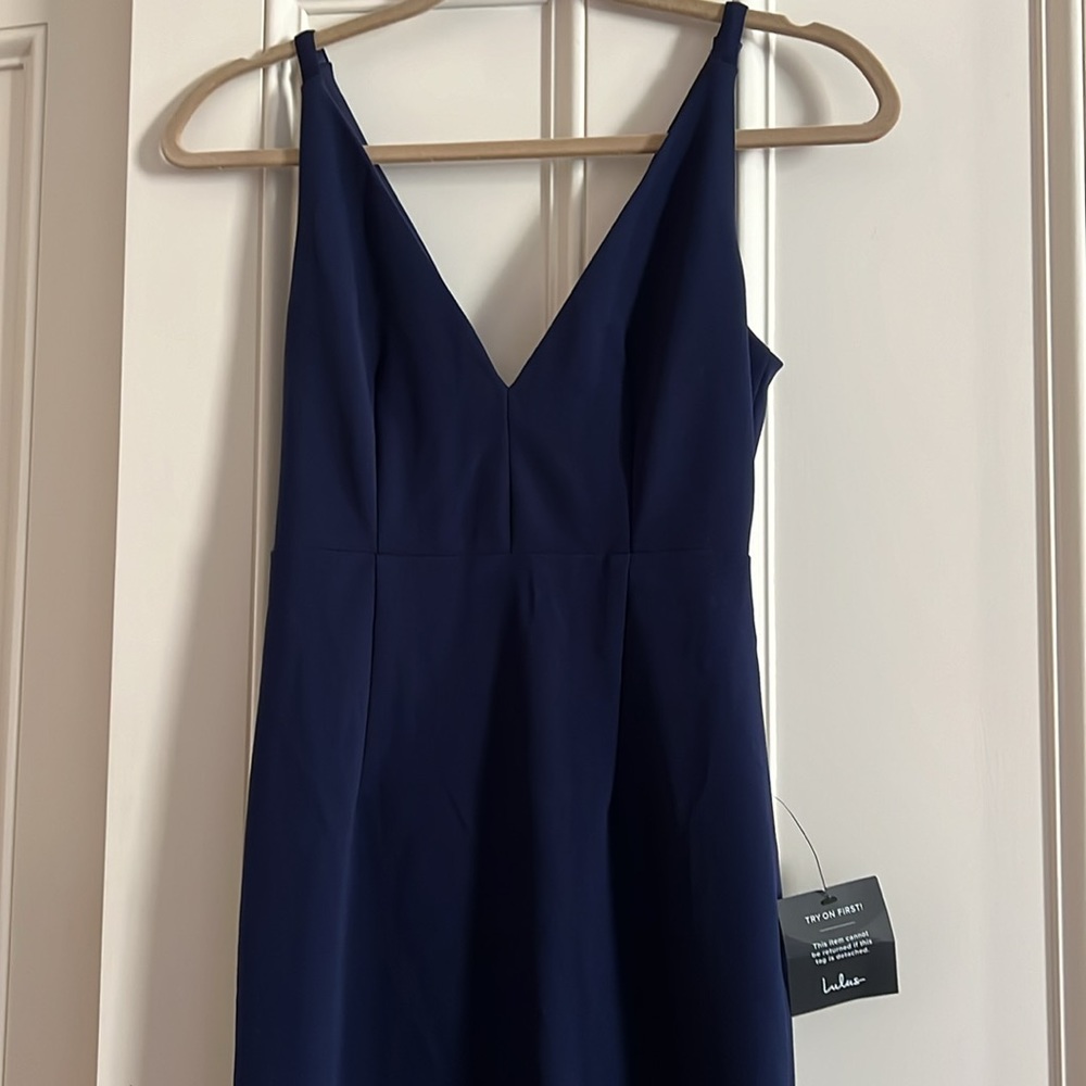 Lulus XS Navy Melora V-Neck gown NWT - Picture 3 of 5